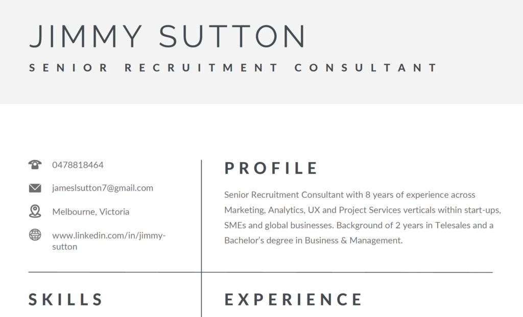 Jimmy Sutton Senior Recruitment Consultant Resume